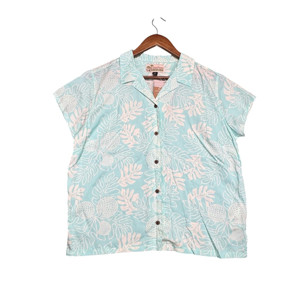 Patagonia Pataloha Shirt 12 Bend Blue Hawaiian Ulu Print Tencel Button Up Travel